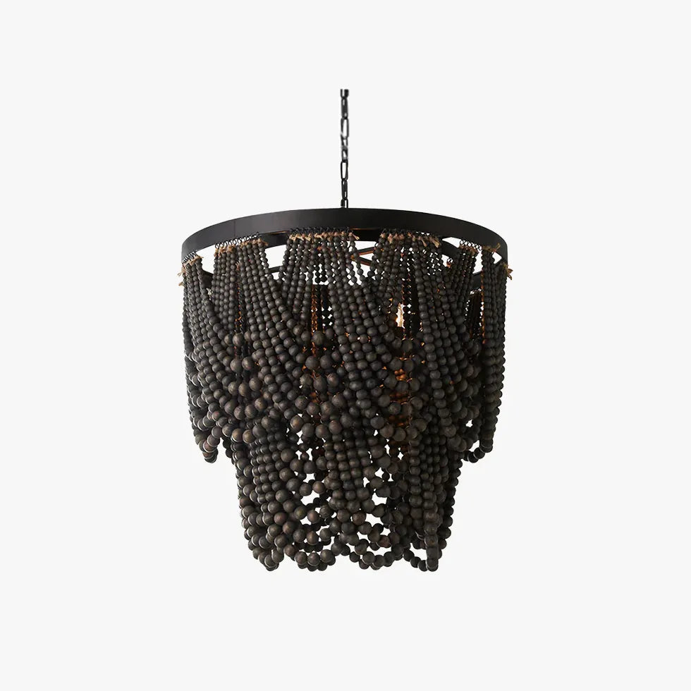 Black Statement Pendant Light For Bedroom Alessio Wood Ip20 Led