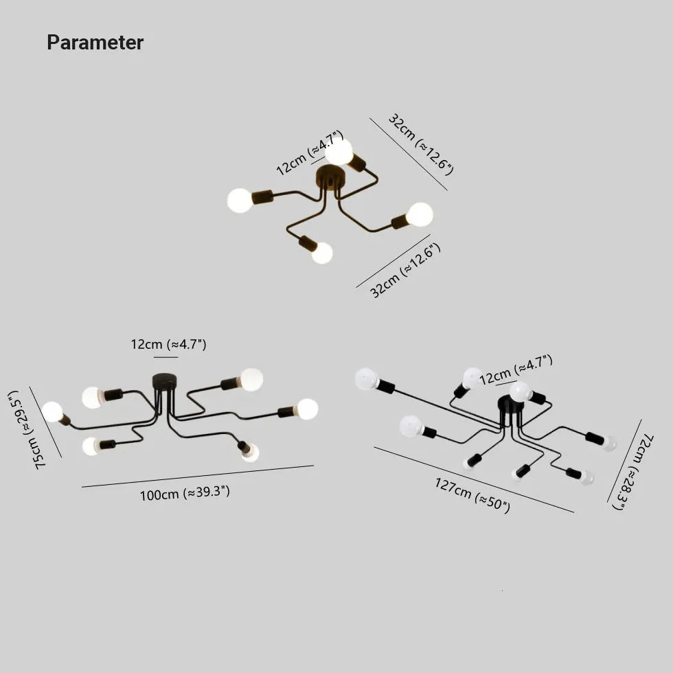 Black Semi-flush Light For Bedroom Modern Metal Ip20 Led