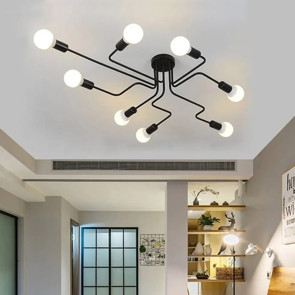 Black Semi-flush Light For Bedroom Modern Metal Ip20 Led