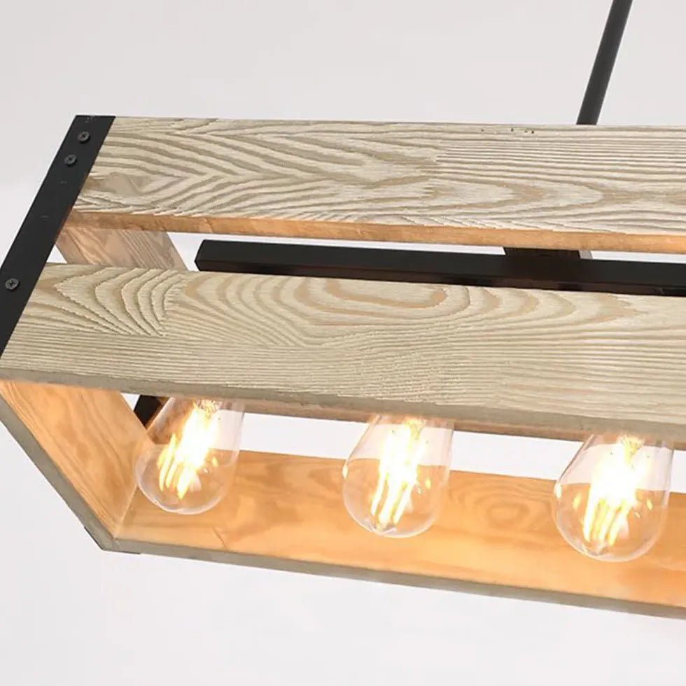 Chandelier For Bedroom Rectangular Alessio Pine Wood Ip20 Led