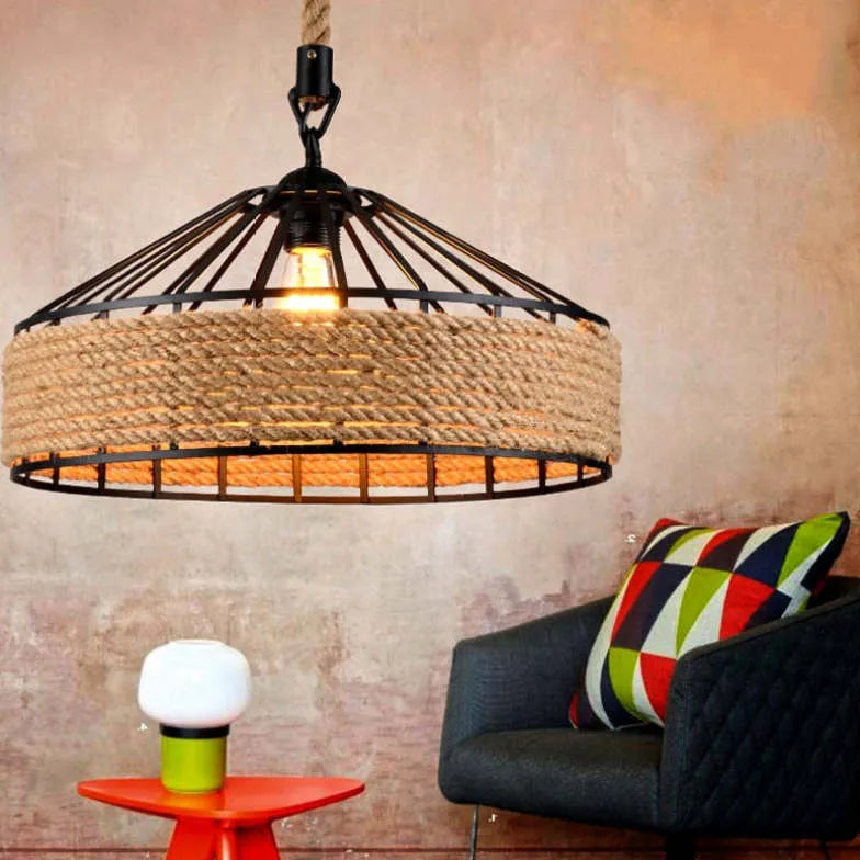 Retro Rope Metal Black Single Pendant Light