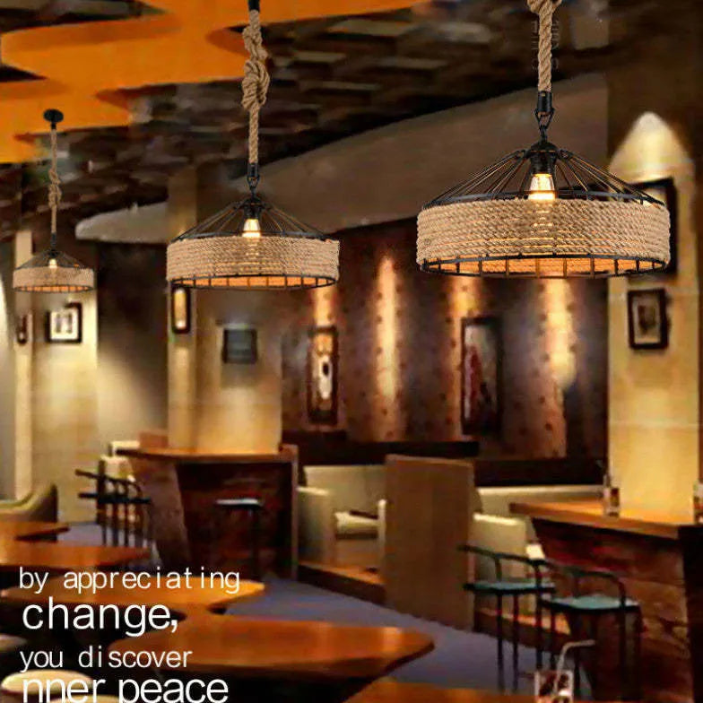 Retro Rope Metal Black Single Pendant Light