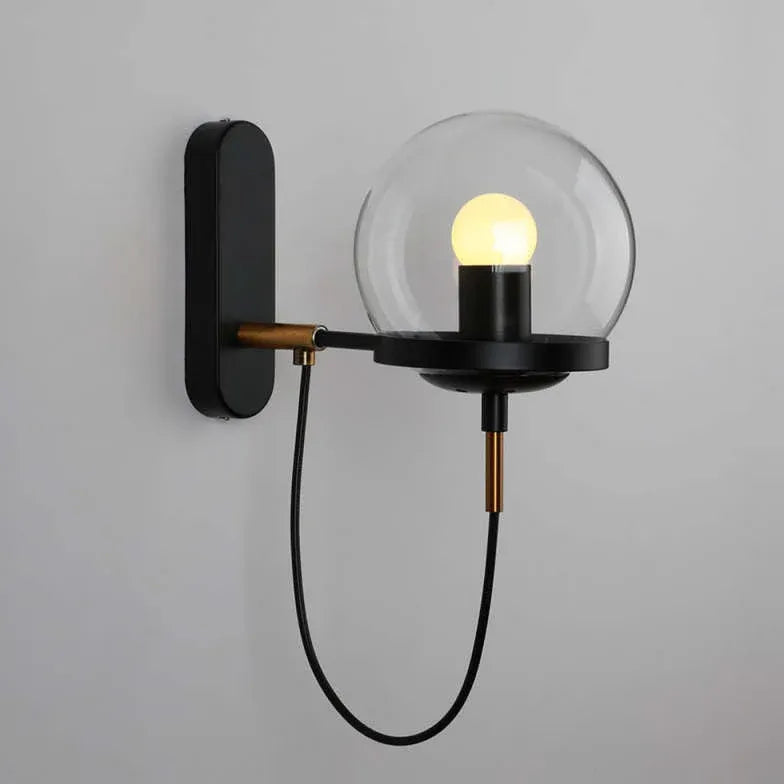 Black Rustic Retro Glass Plug-in Wall Light