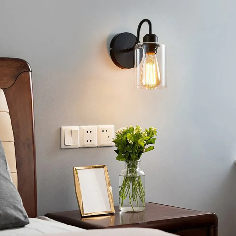 Black Single Arm Wall Light For Bedroom Alessio Metal & Glass Led Ip20