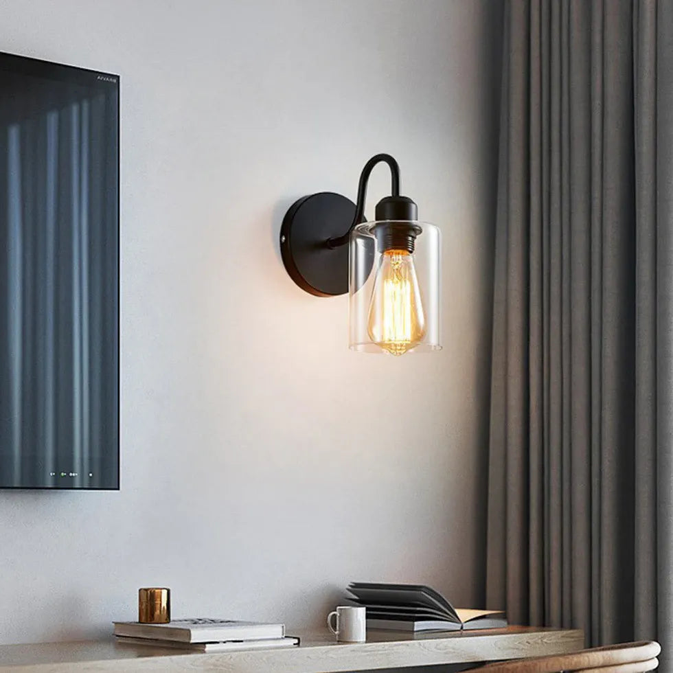 Black Single Arm Wall Light For Bedroom Alessio Metal & Glass Led Ip20