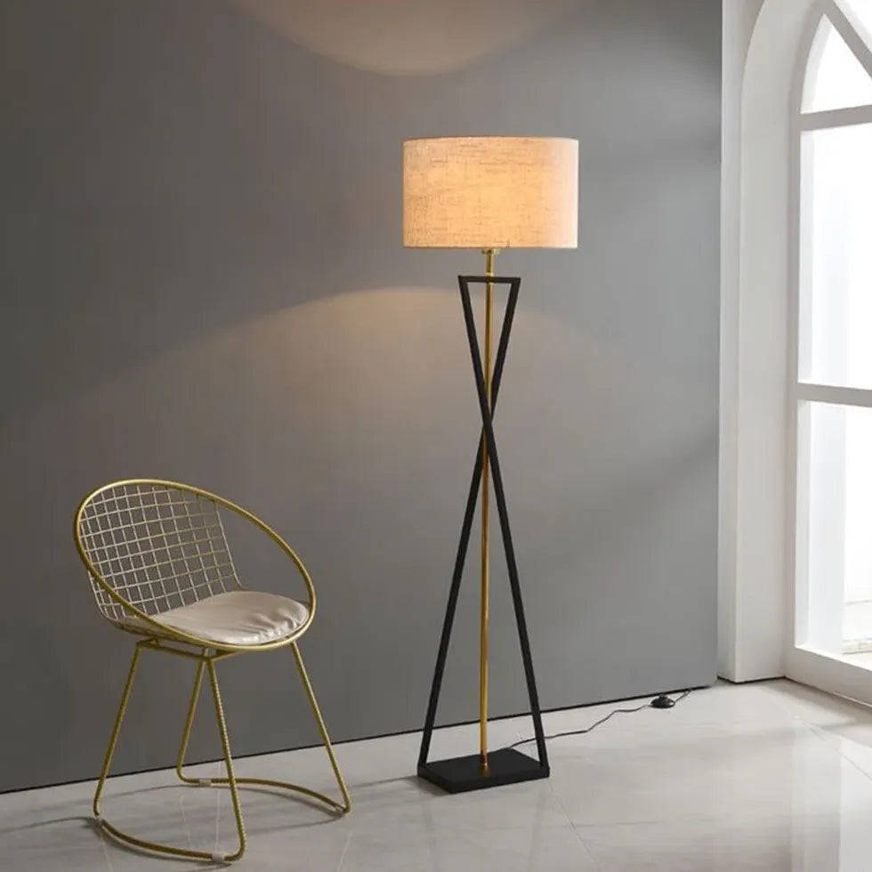 Black Tripod Floor Lamp For Study Room Baines Metal & Fabric