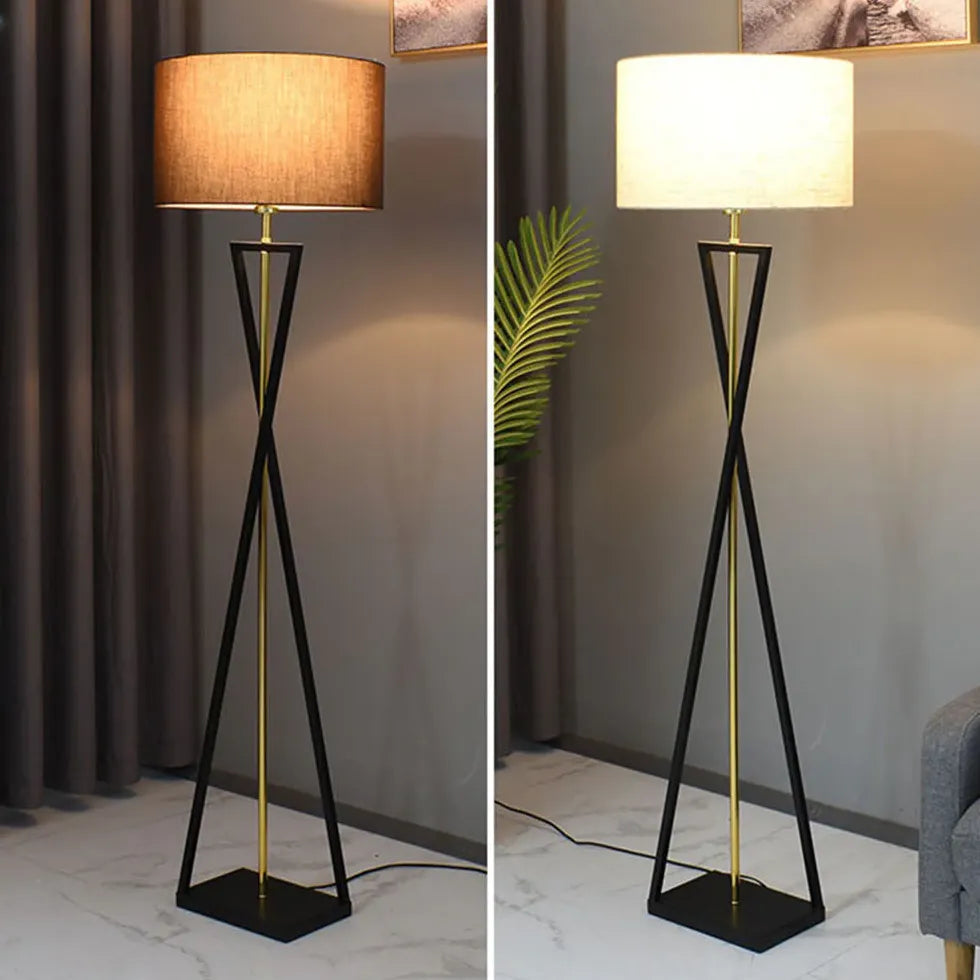 Black Tripod Floor Lamp For Study Room Baines Metal & Fabric