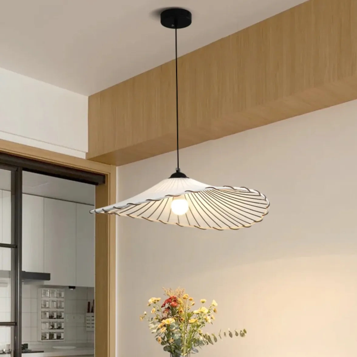 Yellow Light Single Pendant For Bedroom Boho Metal & Fabric Warm White Ip20 Led