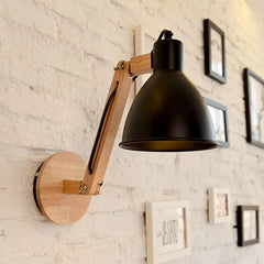 Black Single Arm Wall Light For Bedroom Brady Wood Led