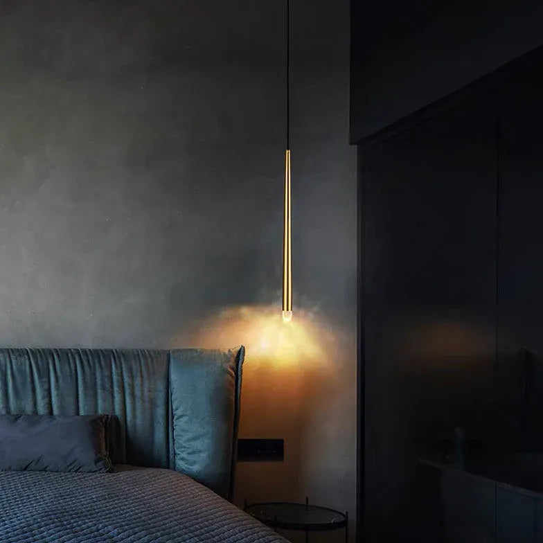 Gold Light Single Pendant For Bedroom Linear Modern Acrylic Warm White