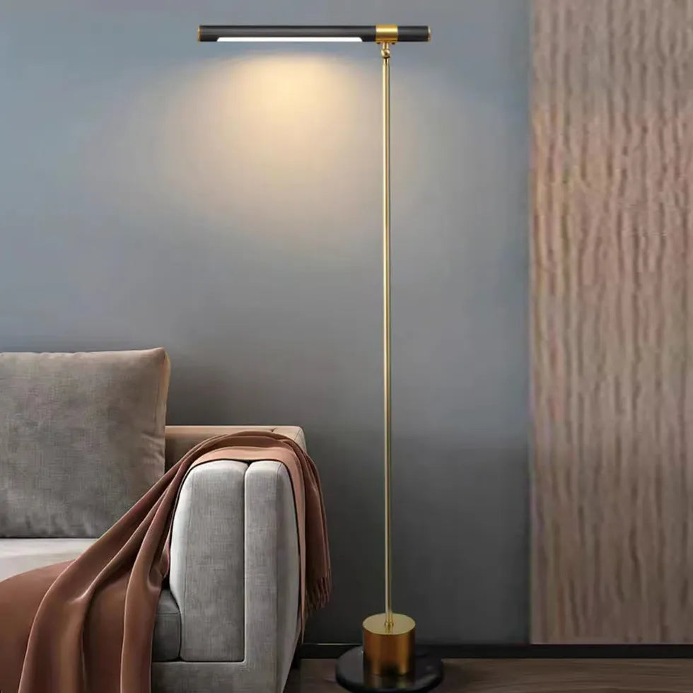 Gold Floor Lamp For Study Room Linear Edge Metal & Wood Warm White Ip20 Led