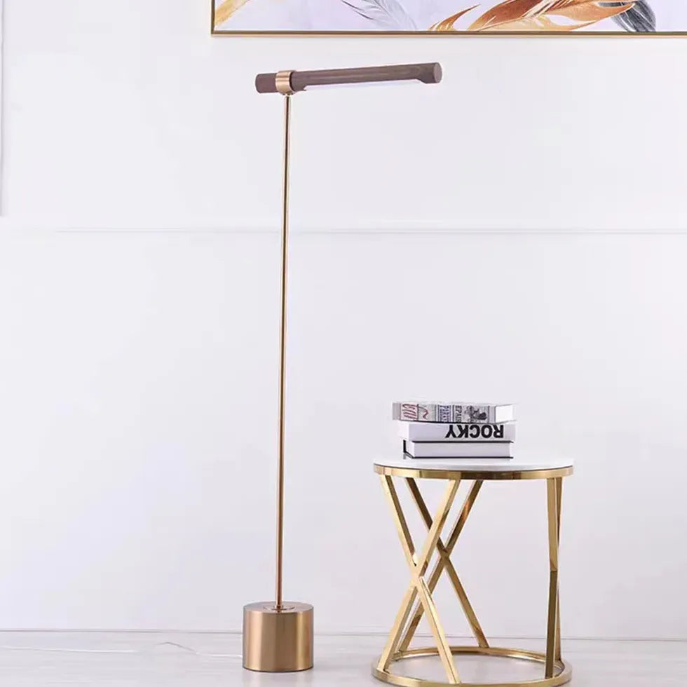 Gold Floor Lamp For Study Room Linear Edge Metal & Wood Warm White Ip20 Led