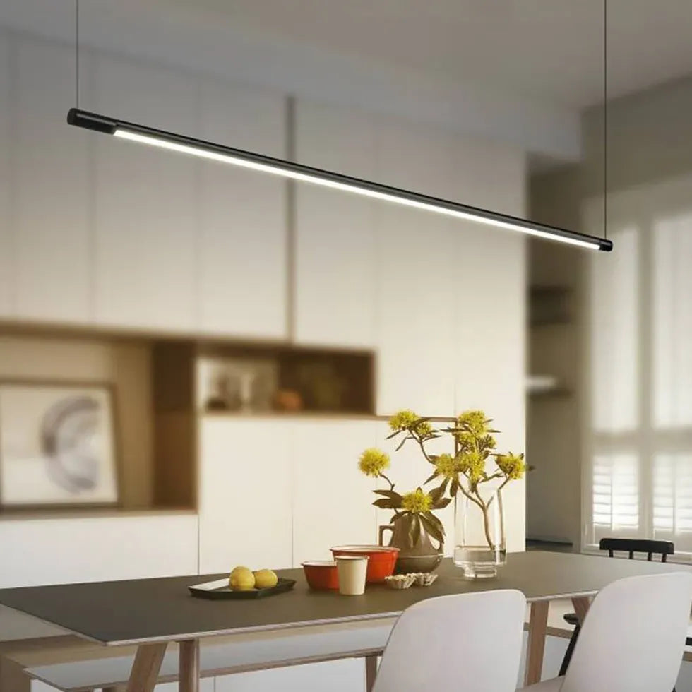 Black Bar Pendant Light For Bedroom Linear Edge Metal & Acrylic Warm White