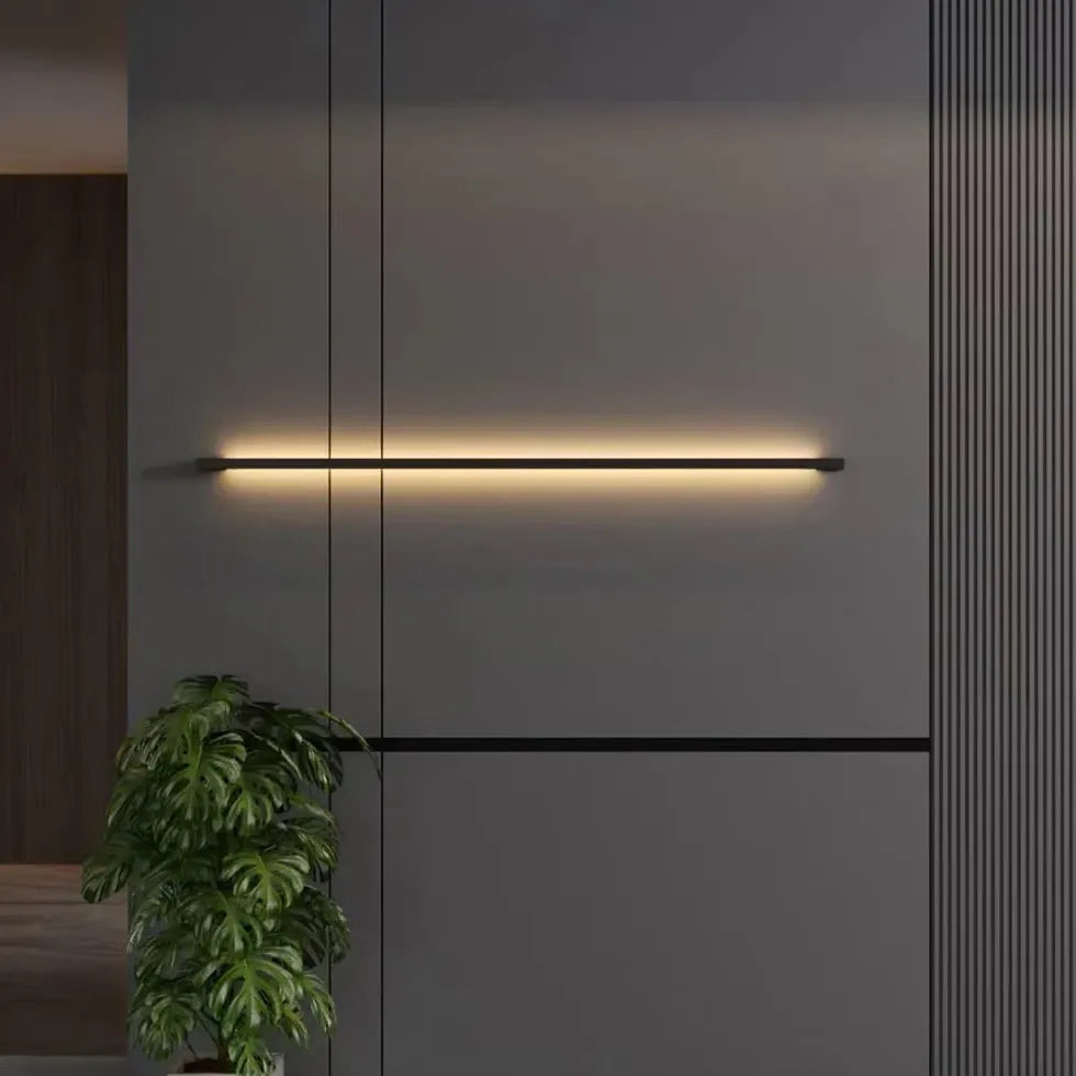 Black Flush Wall Light For Living Room Linear Edge Metal & Acrylic