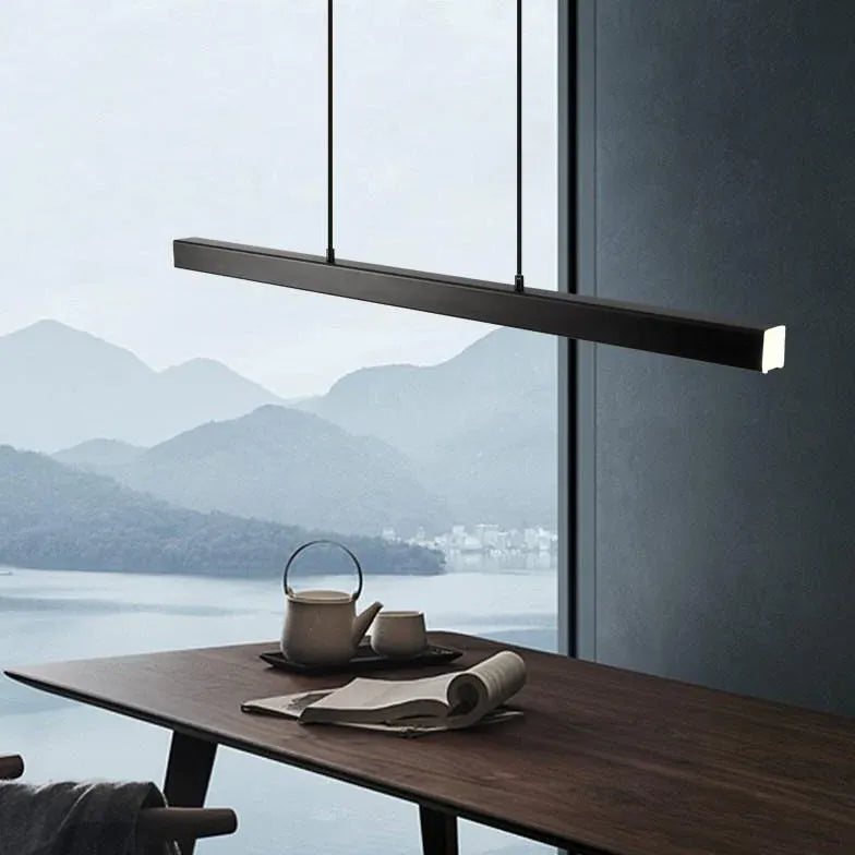 Black Led Ceiling Light For Dining Room Linear Edge Metal & Acrylic Led Dimmable