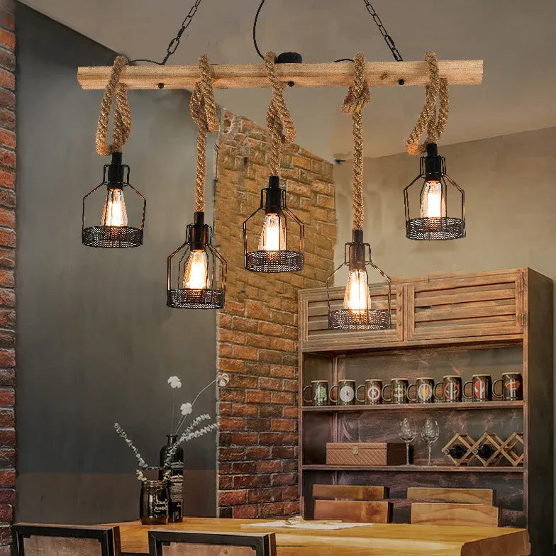 Black Statement Pendant Light Epoch Metal & Rope Led Ip20 Without Bulbs