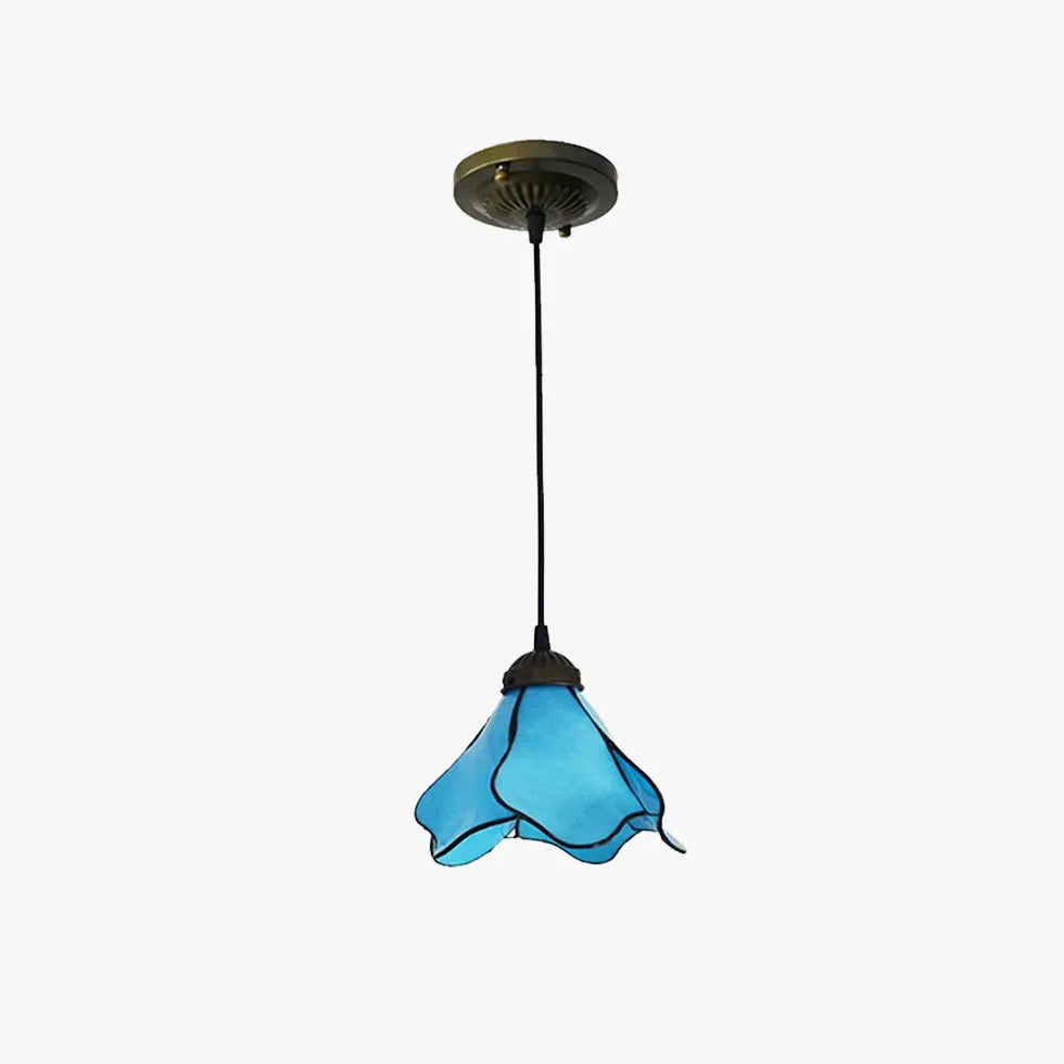 Blue Light Single Pendant For Bedroom Felicie Metal & Stained Glass Led