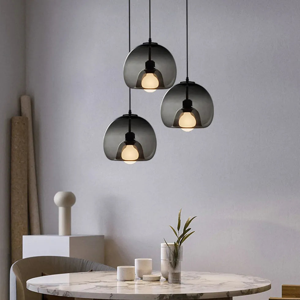 Grey Coloured Glass Pendant Light For Study Room Hailie Glass Ip20