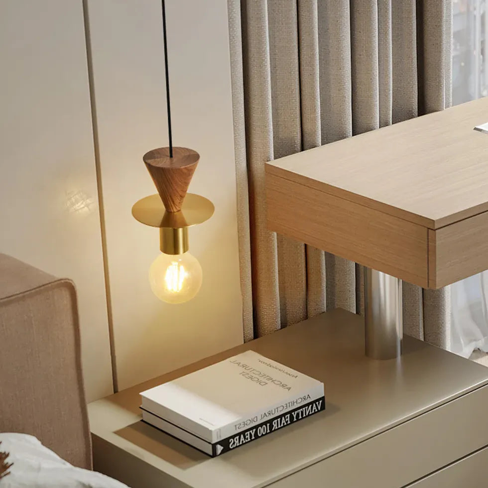 Bedside Pendant Light For Bedroom Hailie Metal & Walnut Warm White Led Ip20