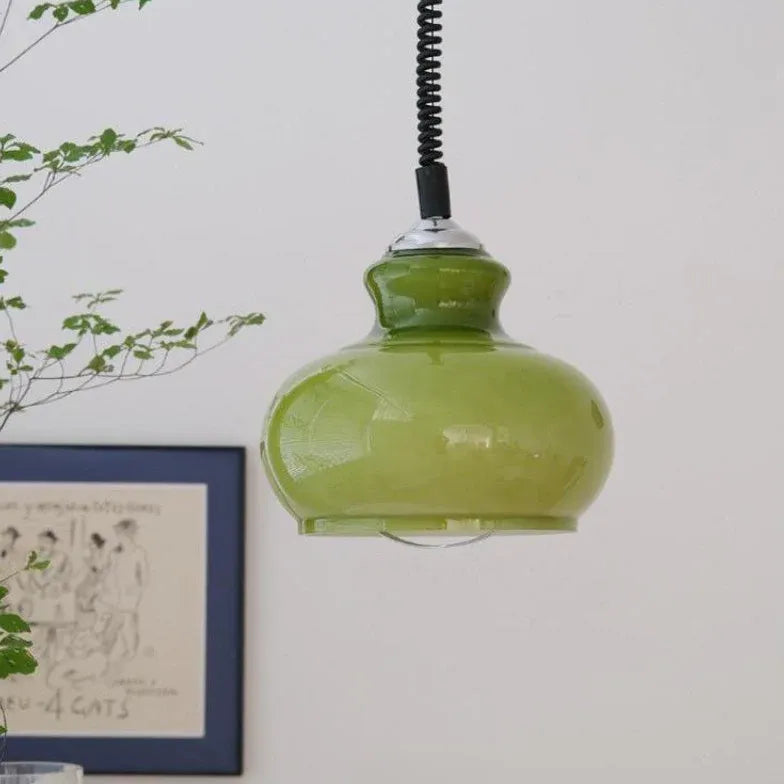 Green Rise & Fall Pendant Light For Living Room Hailie Glass Dimmable Led