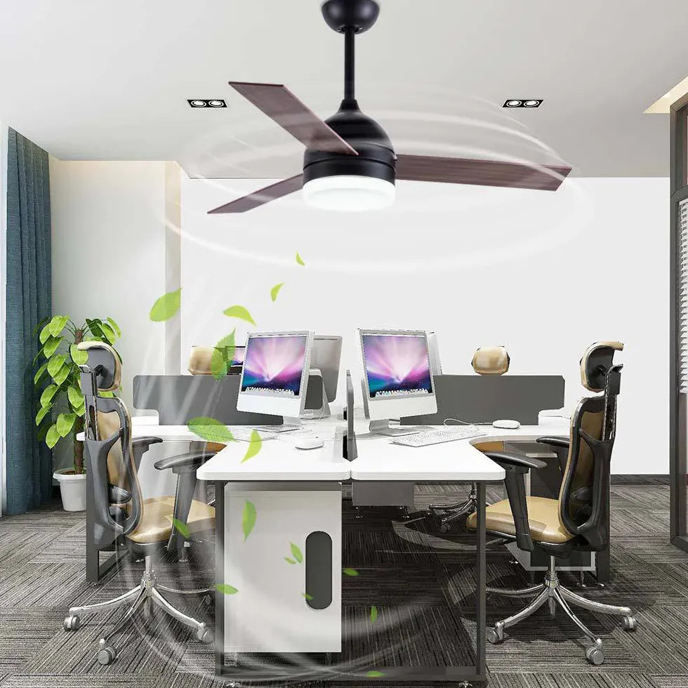 Black Ceiling Fan With Light For Study Room Haydn Metal Dimmable Ip20