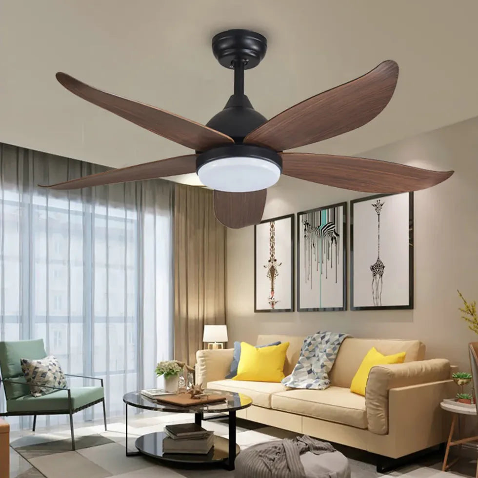 Black Ceiling Fan With Light For Study Room Haydn Metal & Wood Dimmable Led