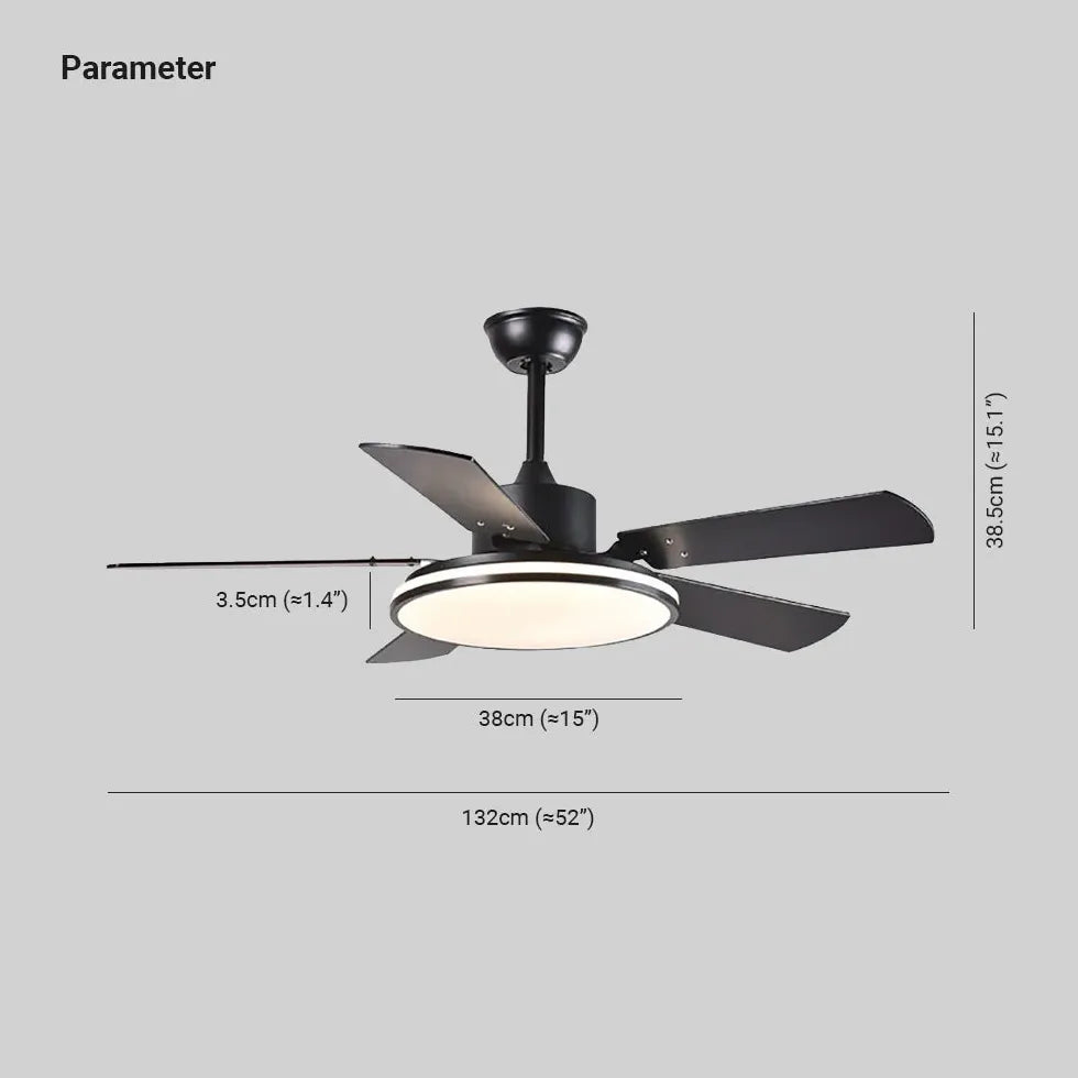 Black Ceiling Fan With Light For Study Room Haydn Metal & Acrylic Led Ip20