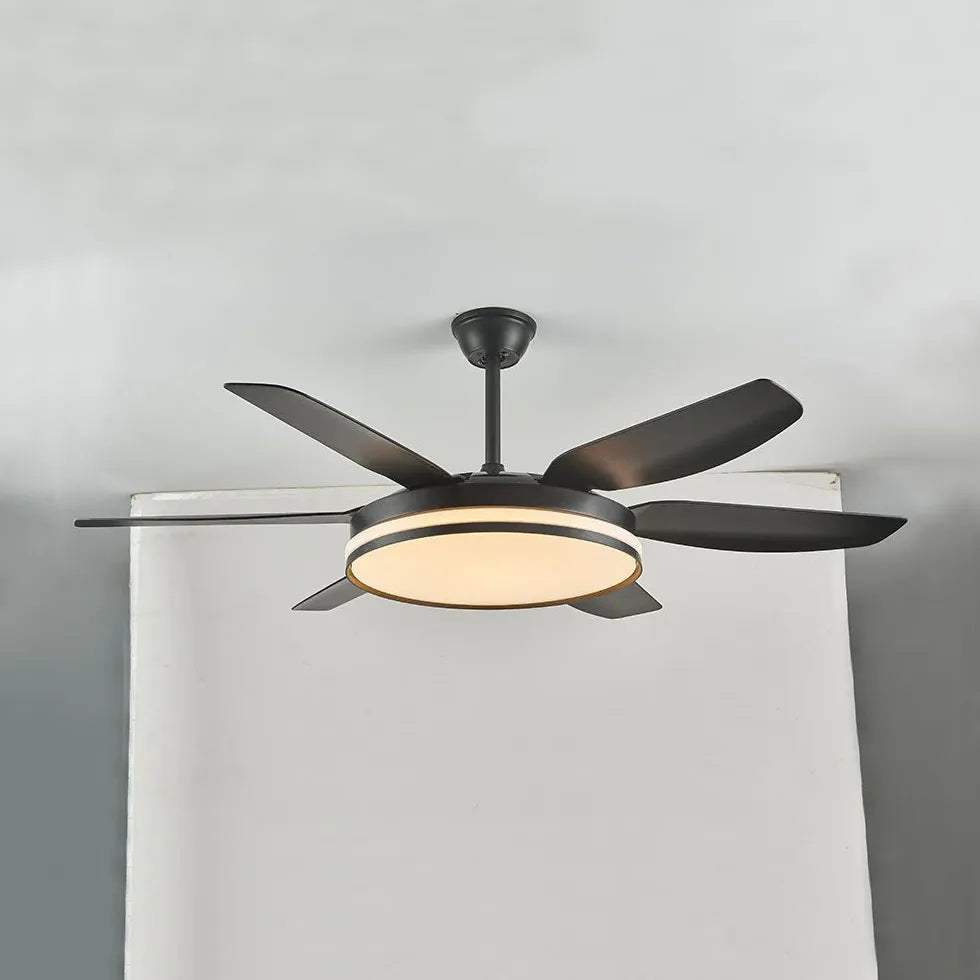 Black Ceiling Fan With Light For Study Room Haydn Metal Dimmable Ip20 Led