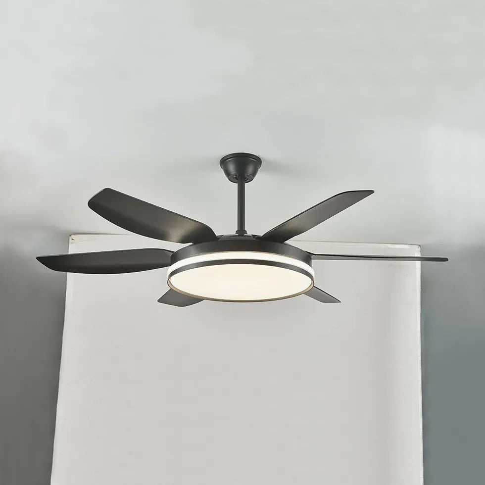 Black Ceiling Fan With Light For Study Room Haydn Metal Dimmable Ip20 Led