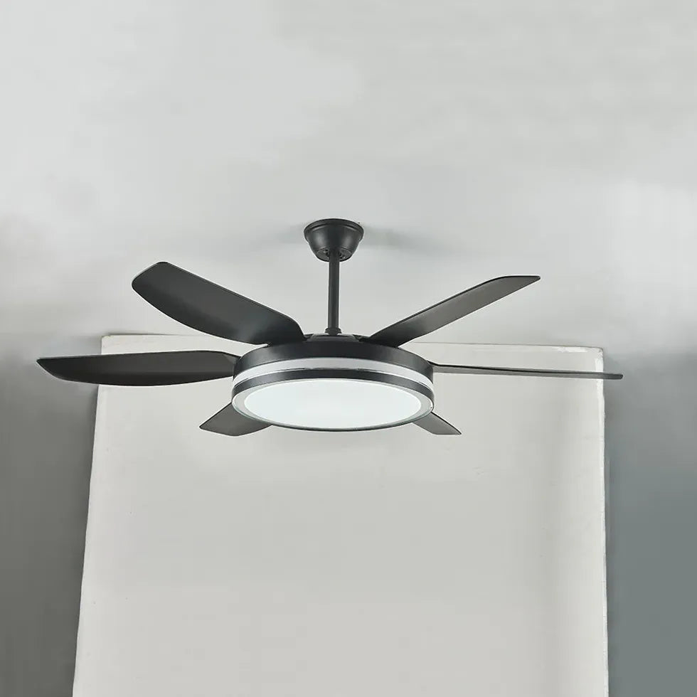 Black Ceiling Fan With Light For Study Room Haydn Metal Ip20 Dimmable