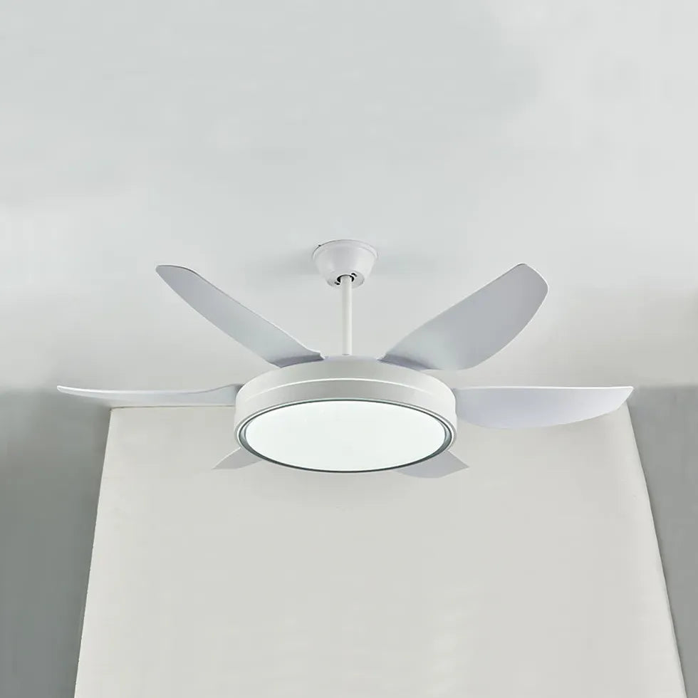 White Ceiling Fan With Light For Study Room Haydn Metal Dimmable