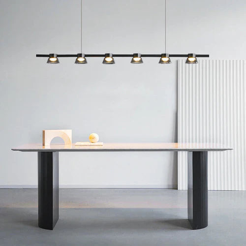 Black Statement Pendant Light For Dining Room Linear Evette Metal & Glass Led