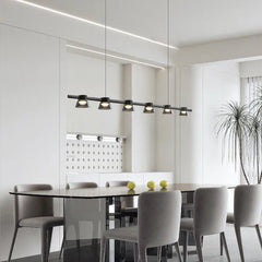 Black Statement Pendant Light For Dining Room Linear Evette Metal & Glass Led