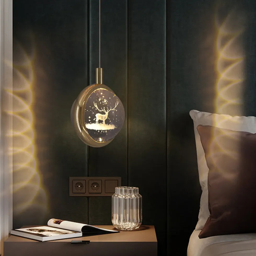 Gold Bedside Pendant Light For Bedroom Kady Metal & Crystal Led Warm White