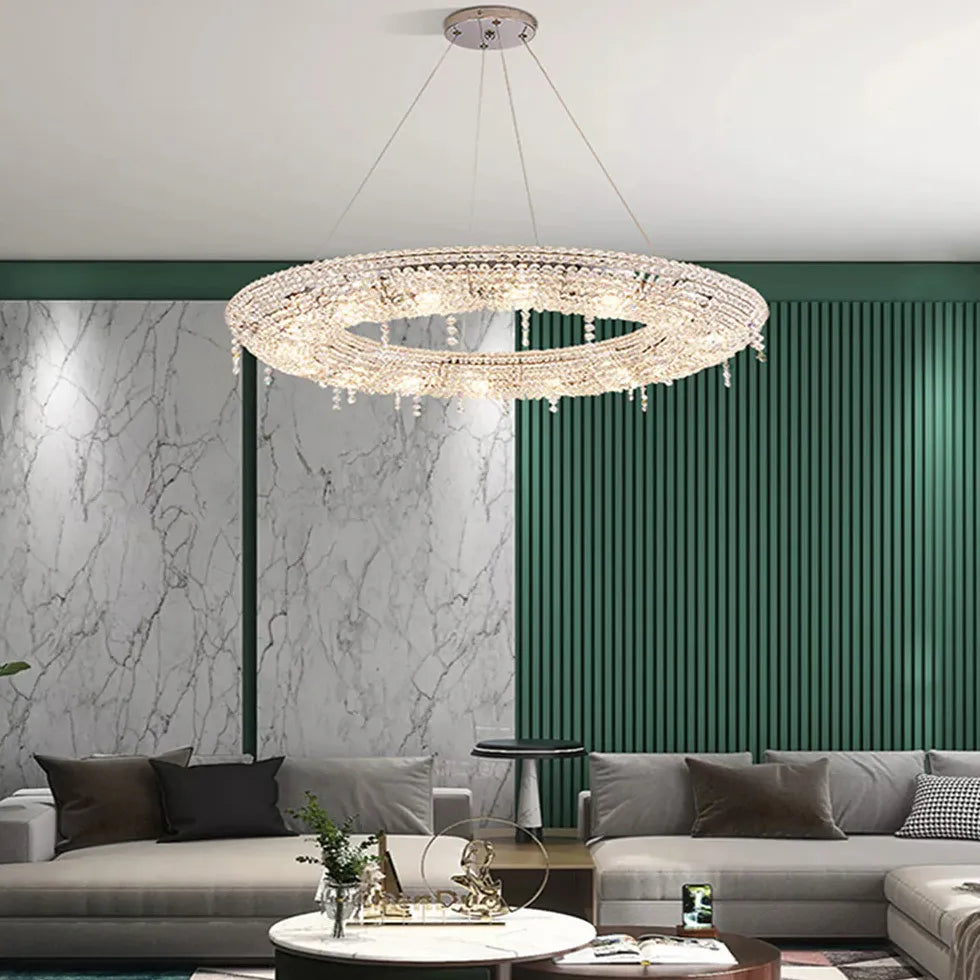 Statement Pendant Light For Living Room Round Kristy Metal & Crystal