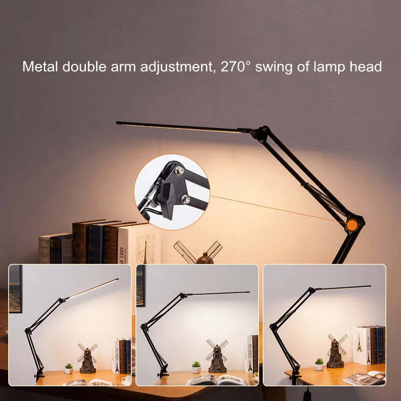 Modern Reading Lamp - Led Folding Long Arm Metal Clamp Desk Reading