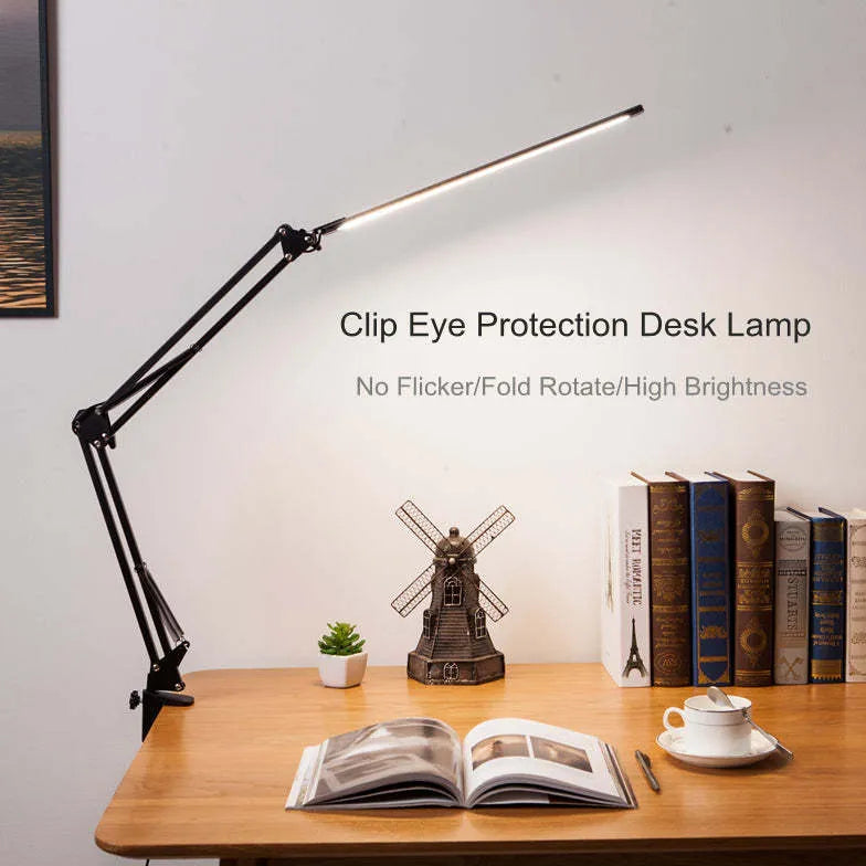 Modern Reading Lamp - Led Folding Long Arm Metal Clamp Desk Reading