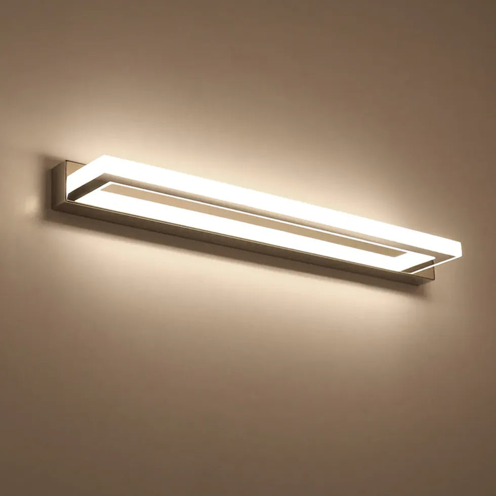 White Mirror Light For Bathroom Rectangular Leigh Metal & Pc Led Warm White