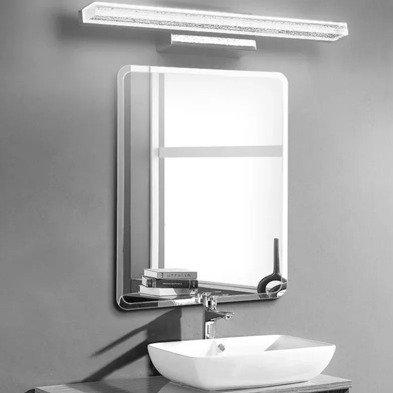 Silver Mirror Light For Bathroom Rectangular Leigh Metal & Acrylic