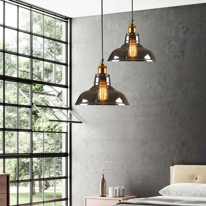 Grey Bedside Pendant Light For Kitchen Levy Metal & Glass Led Ip20 Warm White