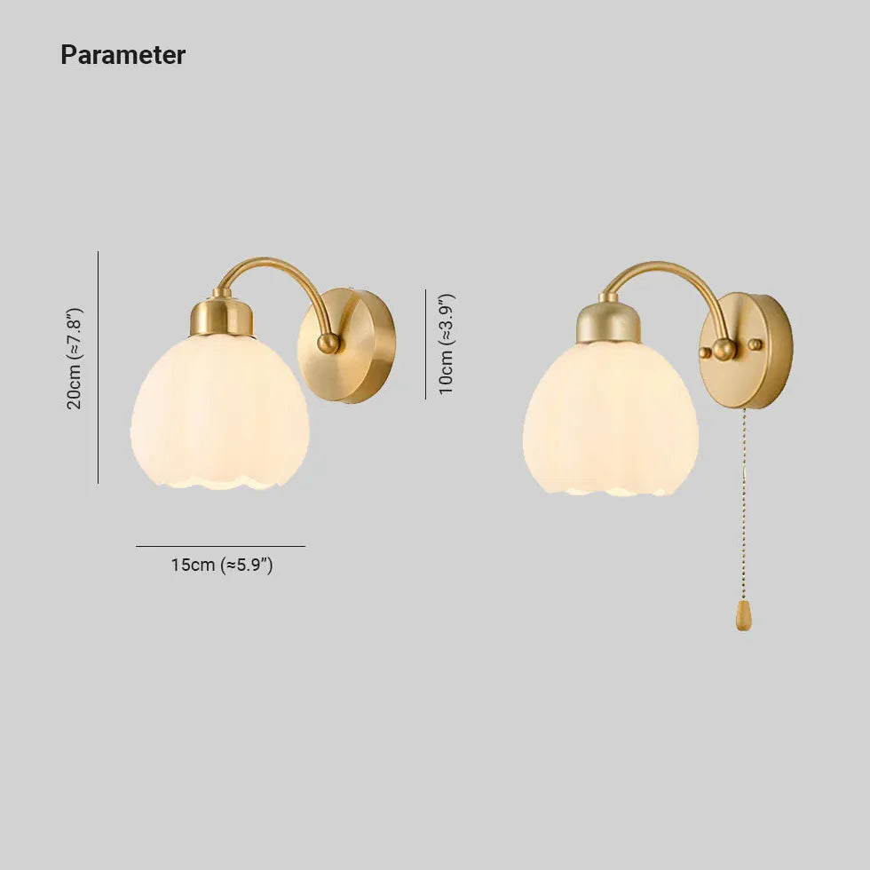 Gold Single Arm Wall Light For Bedroom Lily Metal & Glass Ip20 Led