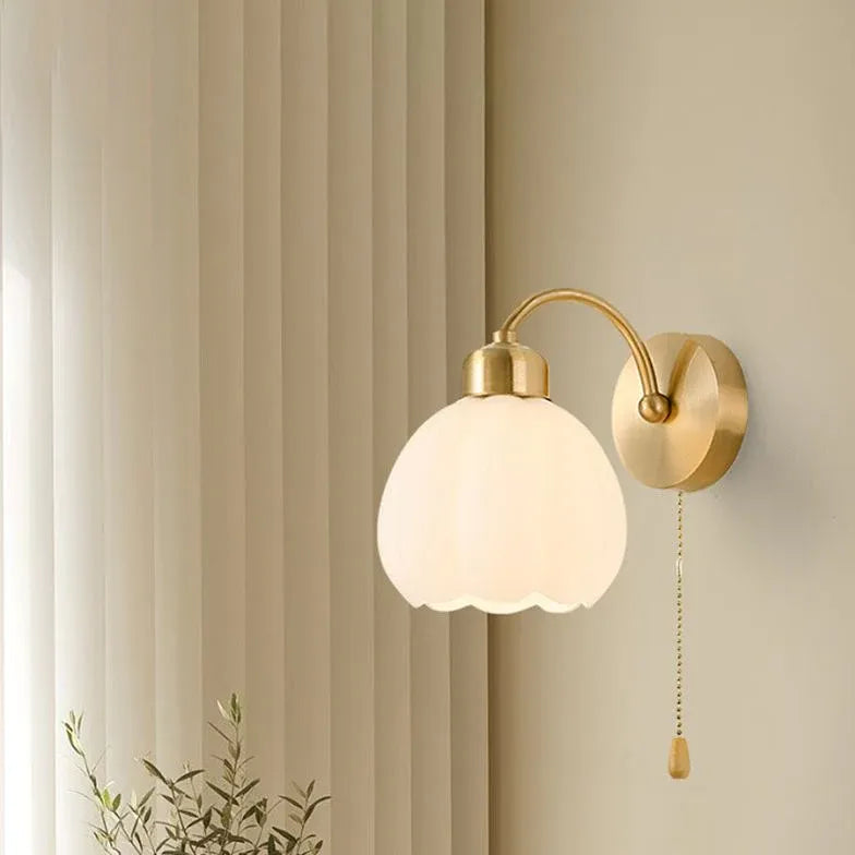 Gold Single Arm Wall Light For Bedroom Lily Metal & Glass Ip20 Led