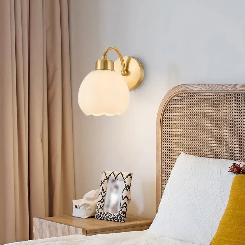 Gold Single Arm Wall Light For Bedroom Lily Metal & Glass Ip20 Led