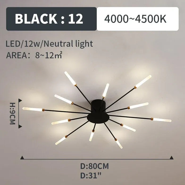 Black Chandelier For Bedroom Lowry Metal & Acrylic Led Natural Light Ip20