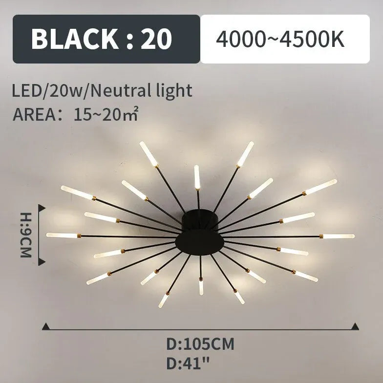 Black Chandelier For Bedroom Lowry Metal & Acrylic Led Natural Light Ip20