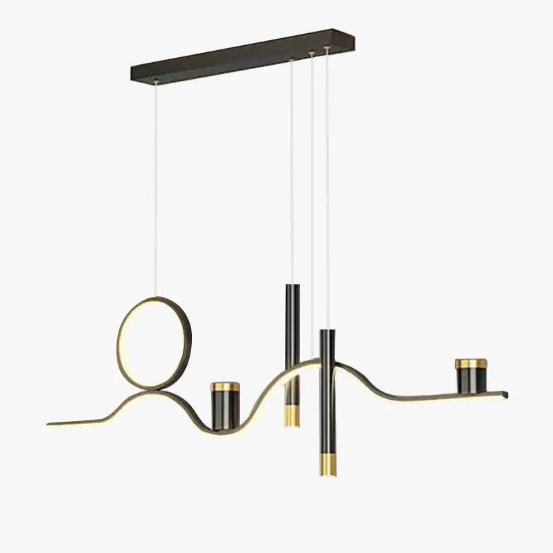 Black Statement Pendant Light For Dining Room Linear Modern Metal Led