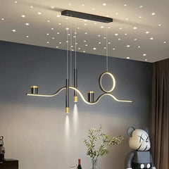 Black Statement Pendant Light For Dining Room Linear Modern Metal Led