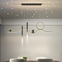 Black Statement Pendant Light For Dining Room Linear Modern Metal Led