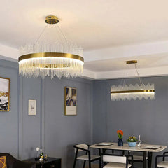 Gold Modern Chandeliers For Bedroom Round Modern Metal & Glass Dimmable Led Strip