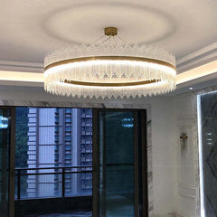 Gold Modern Chandeliers For Bedroom Round Modern Metal & Glass Dimmable Led Strip